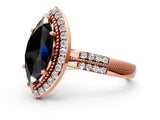 Rose gold Fancy Black Marquise Cut Diamond Double Halo Ring with Split Shank and Four-Prong Setting