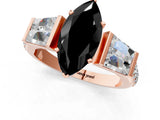 Rose gold Fancy Black Marquise Cut Diamond Engagement Ring with Baguette Side Stones and Channel Set Band_13