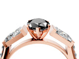 Rose gold Fancy Black Marquise Cut Diamond Engagement Ring with Baguette Side Stones and Channel Set Band_16
