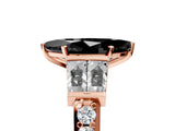Rose gold Fancy Black Marquise Cut Diamond Engagement Ring with Baguette Side Stones and Channel Set Band_17