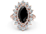 Rose gold Fancy Black Marquise Cut Diamond Floral Double Halo Engagement Ring with Prong Setting_24