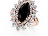 Rose gold Fancy Black Marquise Cut Diamond Floral Double Halo Engagement Ring with Prong Setting_25