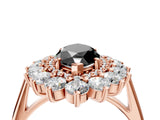 Rose gold Fancy Black Marquise Cut Diamond Floral Double Halo Engagement Ring with Prong Setting_28