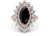 Rose gold Fancy Black Marquise Cut Diamond Floral Double Halo Engagement Ring with Prong Setting_72