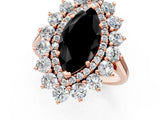Rose gold Fancy Black Marquise Cut Diamond Floral Double Halo Engagement Ring with Prong Setting_73