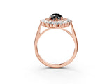 Rose gold Fancy Black Marquise Cut Diamond Floral Double Halo Engagement Ring with Prong Setting_75