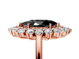 Rose gold Fancy Black Marquise Cut Diamond Floral Double Halo Engagement Ring with Prong Setting_77