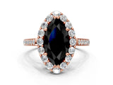 Rose gold Fancy Black Marquise Cut Diamond Floral Halo Ring with Pavé Band and Prong Setting_3