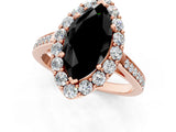 Rose gold Fancy Black Marquise Cut Diamond Floral Halo Ring with Pavé Band and Prong Setting_4