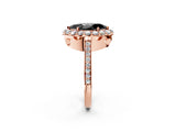 Rose gold Fancy Black Marquise Cut Diamond Floral Halo Ring with Pavé Band and Prong Setting_5