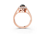 Rose gold Fancy Black Marquise Cut Diamond Floral Halo Ring with Pavé Band and Prong Setting_6