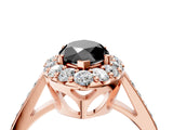 Rose gold Fancy Black Marquise Cut Diamond Floral Halo Ring with Pavé Band and Prong Setting_7