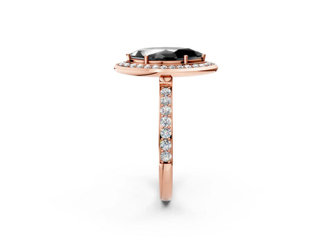 Rose gold Fancy Black Marquise Cut Diamond Halo Ring with Bezel Frame and Pavé Band_2