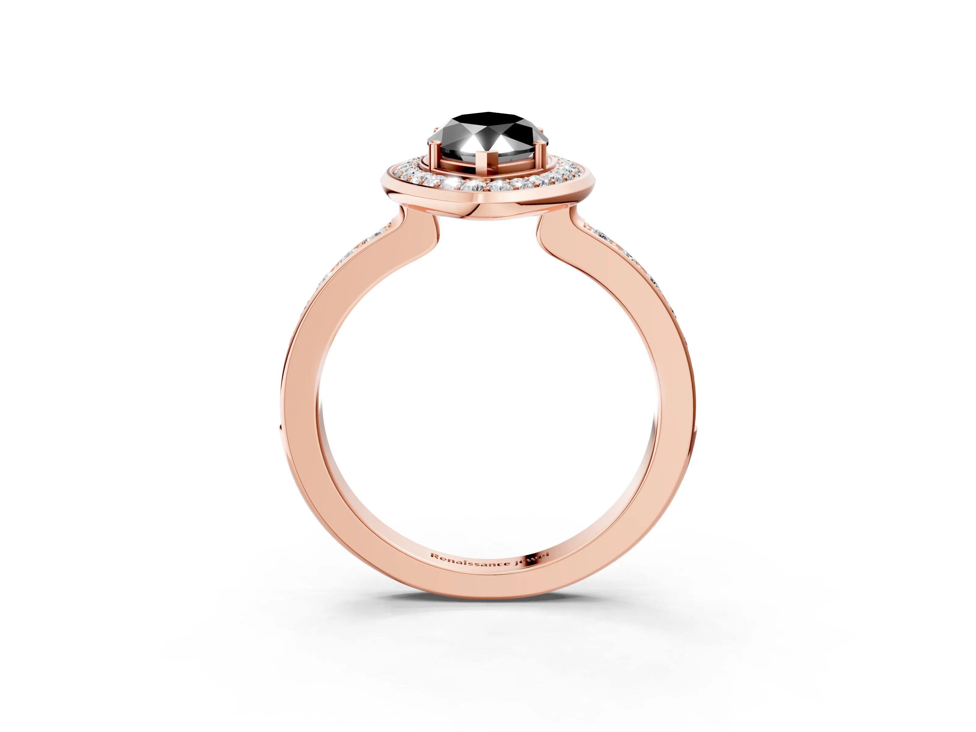 Rose gold Fancy Black Marquise Cut Diamond Halo Ring with Bezel Frame and Pavé Band_3