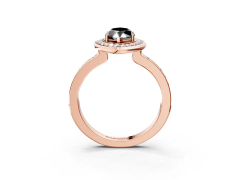 Rose gold Fancy Black Marquise Cut Diamond Halo Ring with Bezel Frame and Pavé Band_3