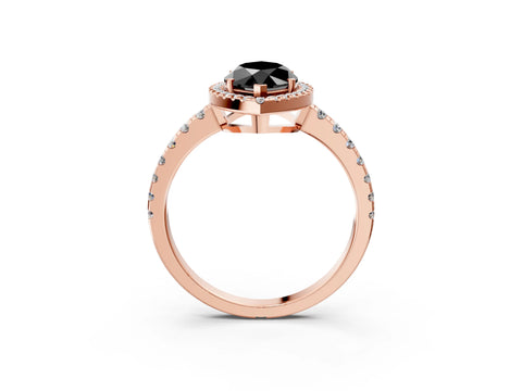 Rose gold Fancy Black Marquise Cut Diamond Halo Ring with Pavé Band and Four-Prong Setting_3