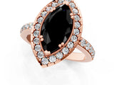 Rose gold Fancy Black Marquise Cut Diamond Halo Ring with Pavé Band and Prong Setting_1