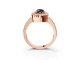 Rose gold Fancy Black Marquise Cut Diamond Halo Ring with Pavé Band and Prong Setting_3