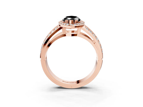 Rose gold Fancy Black Marquise Cut Diamond Halo Ring with Split Shank Pavé Band and Four-Prong Setting_3