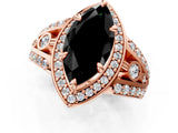 Rose gold Fancy Black Marquise Cut Diamond Halo Ring with Split Shank and Bezel Accents and Four-Prong Setting_1