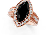 Rose gold Fancy Black Marquise Cut Diamond Halo Ring with Split Shank and Bezel Accents and Prong Setting_1