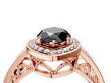 Rose gold Fancy Black Marquise Cut Diamond Halo Ring with Split Shank and Bezel Accents and Prong Setting_4