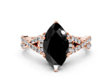 Rose gold Fancy Black Marquise Cut Diamond  Halo Twist Band Solitaire Prong Setting Ring_12