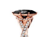 Rose gold Fancy Black Marquise Cut Diamond  Halo Twist Band Solitaire Prong Setting Ring_17