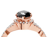 Rose gold Fancy Black Marquise Cut Diamond Halo Twist Band Solitaire Prong Setting Ring_4