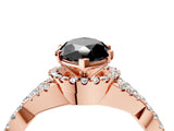 Rose gold Fancy Black Marquise Cut Diamond  Halo Twist Band Solitaire Prong Setting Ring_52