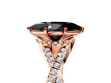 Rose gold Fancy Black Marquise Cut Diamond  Halo Twist Band Solitaire Prong Setting Ring_53