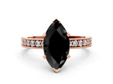 Rose gold Fancy Black Marquise Cut Diamond Milgrain Pavé Engagement Ring with Four-Prong Setting