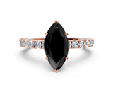 Rose gold Fancy Black Marquise Cut Diamond Pavé Band Solitaire Ring with Prong Setting_12