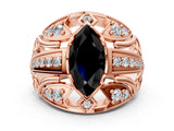 Rose gold Fancy Black Marquise Cut Diamond Pave Art Deco Split Shank Ring with Four-Prong Setting
