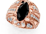 Rose gold Fancy Black Marquise Cut Diamond Pave Art Deco Split Shank Ring with Four-Prong Setting_1