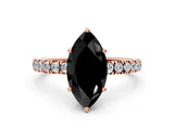 Rose gold Fancy Black Marquise Cut Diamond Pave Band Solitaire Ring with Four-Prong Setting_12