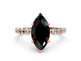 Rose gold Fancy Black Marquise Cut Diamond Prong Set Engagement Ring with Pave Band