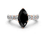 Rose gold Fancy Black Marquise Cut Diamond Prong Setting with Side Stones on a Pave Band