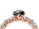 Rose gold Fancy Black Marquise Cut Diamond Prong Setting with Side Stones on a Pave Band_4