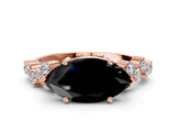 Rose gold Fancy Black Marquise Cut Diamond Scattered Round Accent Ring with Prong Setting_12
