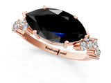 Rose gold Fancy Black Marquise Cut Diamond Scattered Round Accent Ring with Prong Setting_13