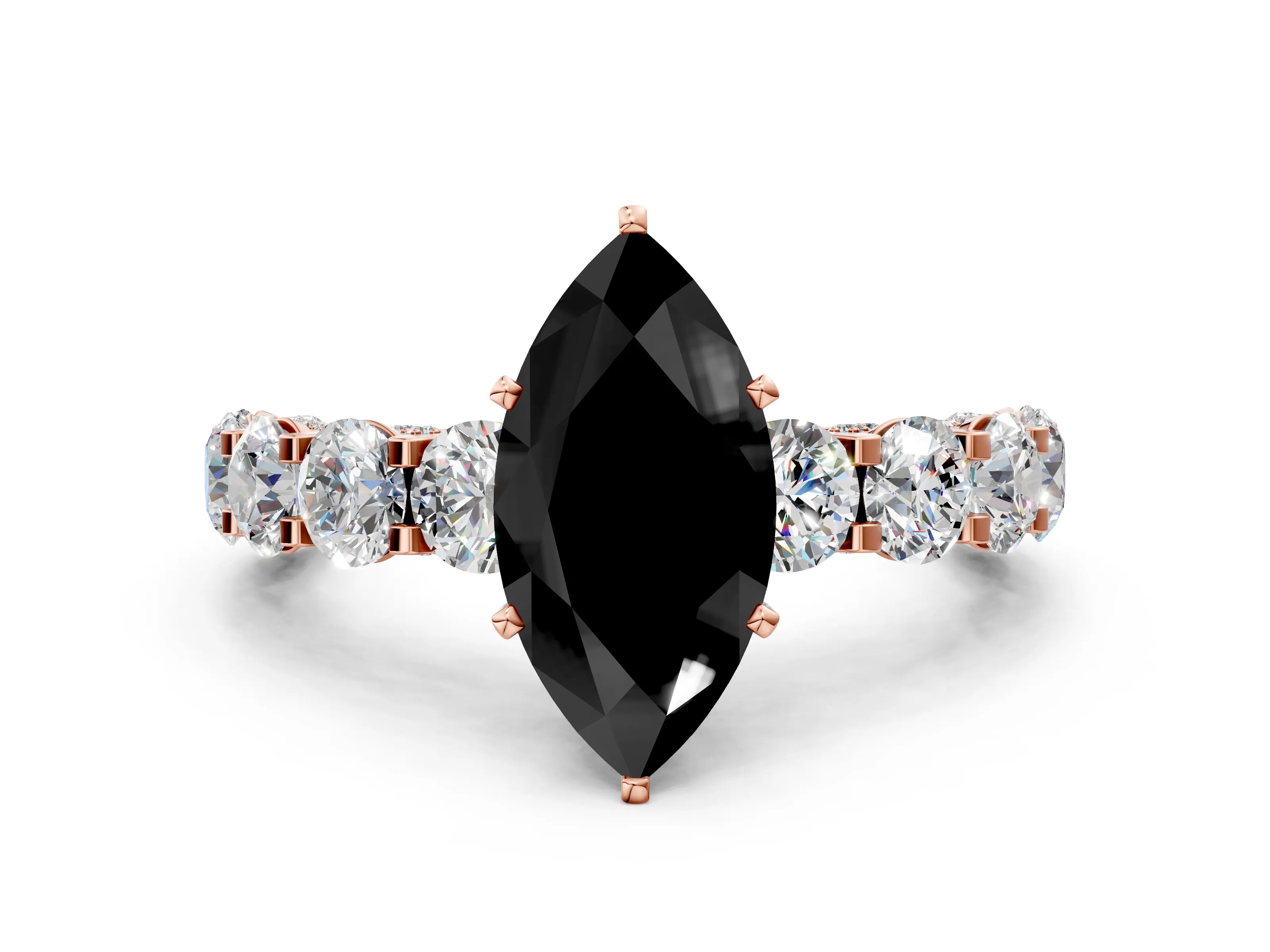Rose gold Fancy Black Marquise Cut Diamond Side Stone Engagement Ring with Four-Prong Setting_48
