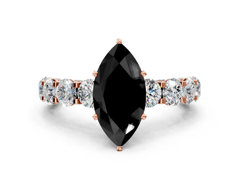 Rose gold Fancy Black Marquise Cut Diamond Side Stone Engagement Ring with Four-Prong Setting_48