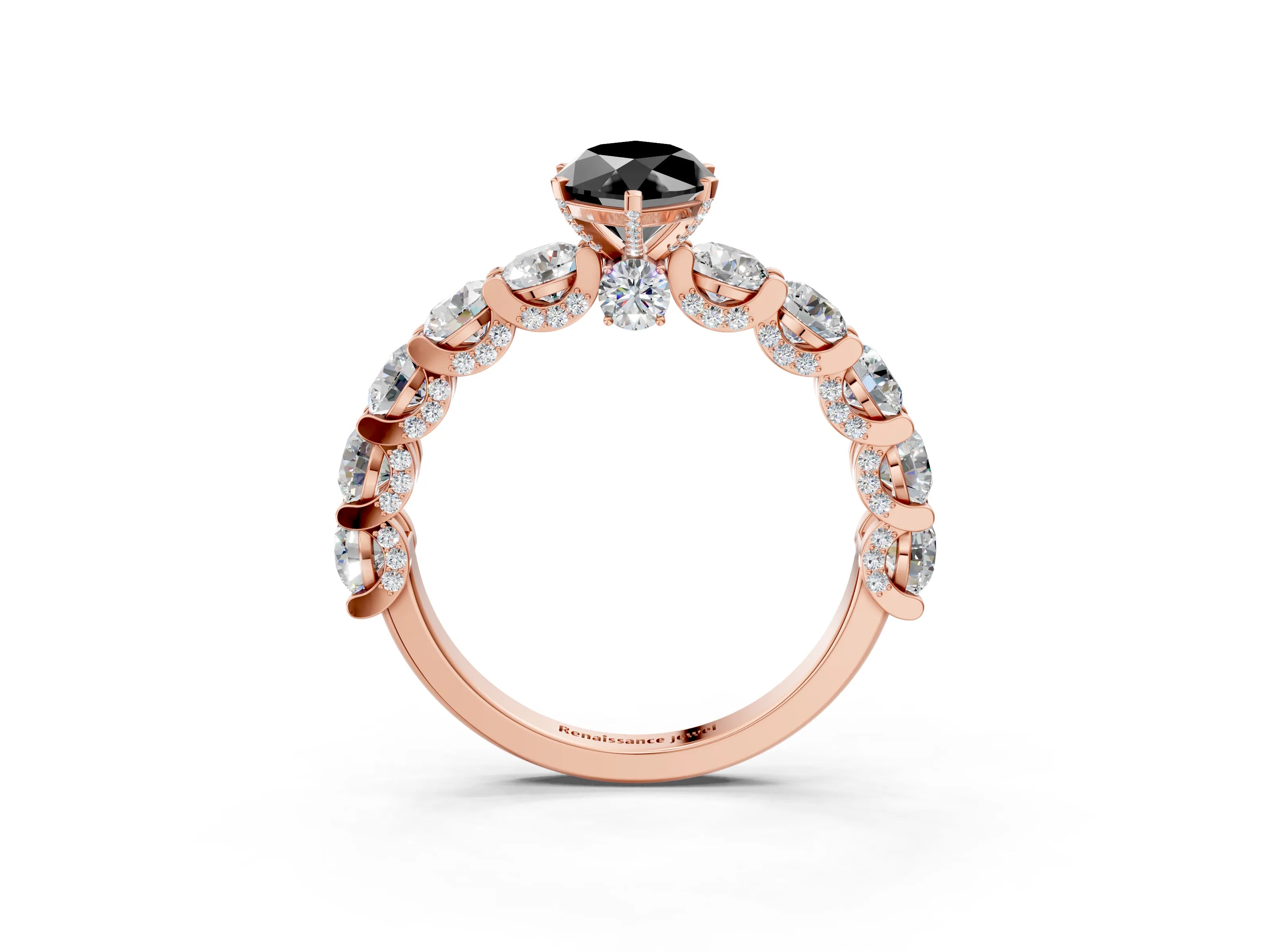 Rose gold Fancy Black Marquise Cut Diamond Side Stone Engagement Ring with Four-Prong Setting_51