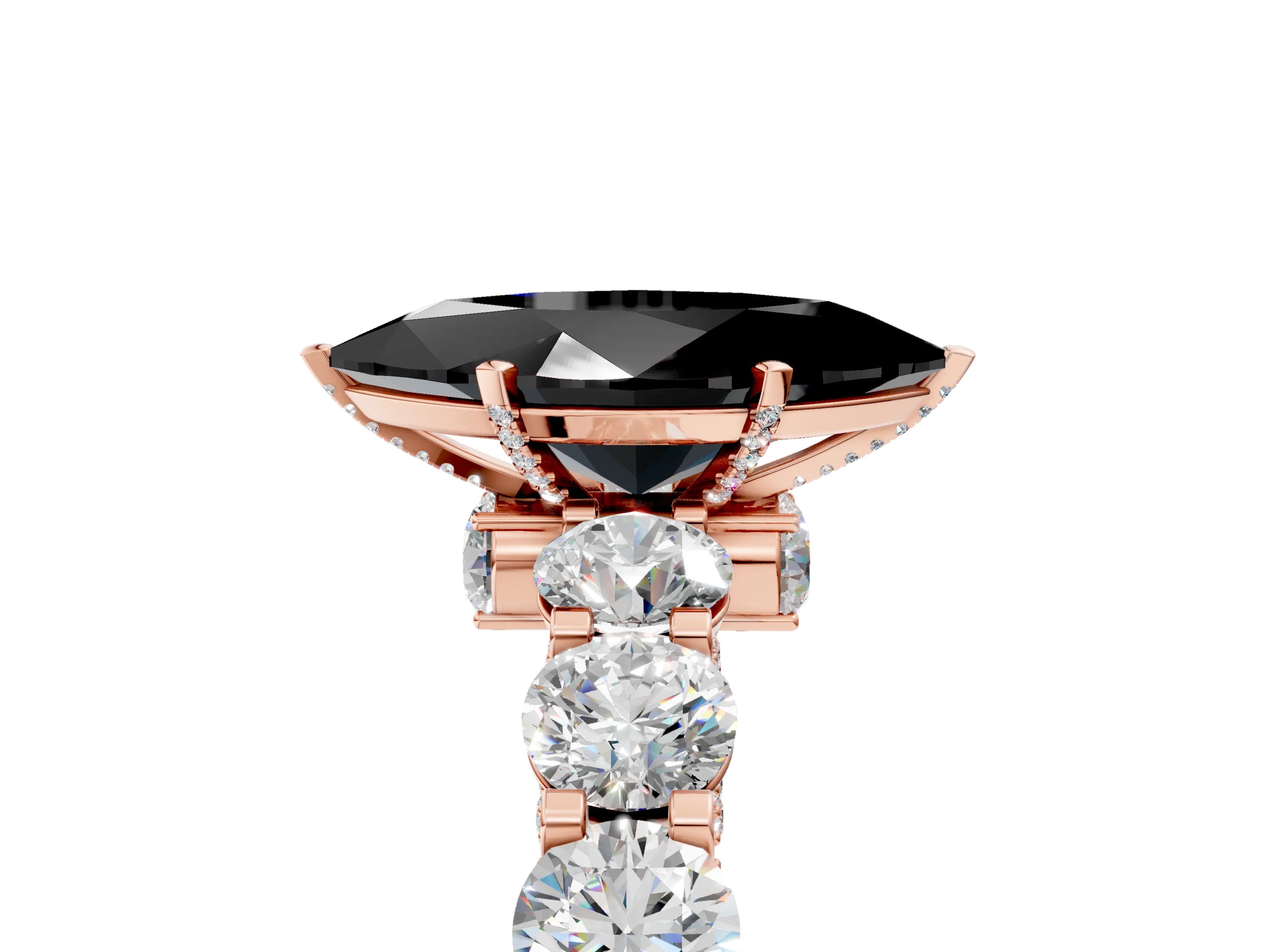 Rose gold Fancy Black Marquise Cut Diamond Side Stone Engagement Ring with Four-Prong Setting_53
