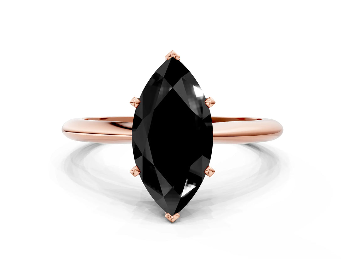 Rose gold Fancy Black Marquise Cut Diamond Solitaire Engagement Ring with Classic Band and Four-Prong Setting_12
