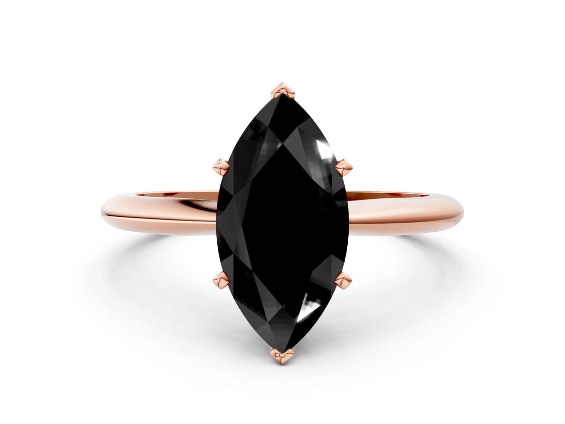 Rose gold Fancy Black Marquise Cut Diamond Solitaire Engagement Ring with Classic Band and Four-Prong Setting_36