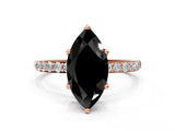 Rose gold Fancy Black Marquise Cut Diamond Solitaire Engagement Ring with Pavé Band and Prong Setting