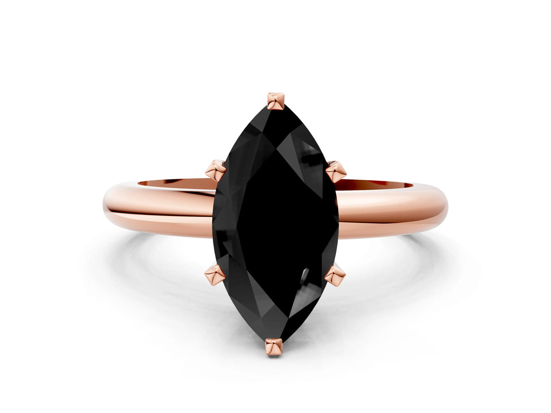 Rose gold Fancy Black Marquise Cut Diamond Solitaire Engagement Ring with Round Band and Four-Prong Setting_84