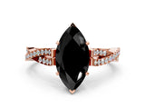 Rose gold Fancy Black Marquise Cut Diamond Solitaire Engagement Ring with Twisted Pavé Band and Four-Prong Setting_36